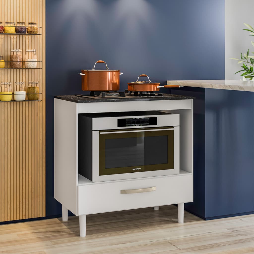 Balcão Cozinha Para Cooktp 4 e 5 Bocas Espaço Forno 80cm Branco Nicioli