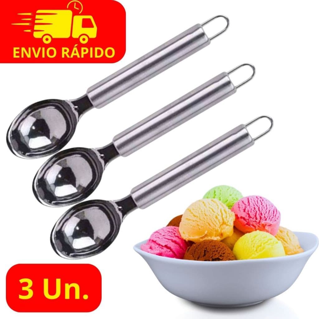 Jogo 3 Colher de Sorvete Para Sorveteria e Casa De Aço Inox Faz Bola de Sorvete Perfeita