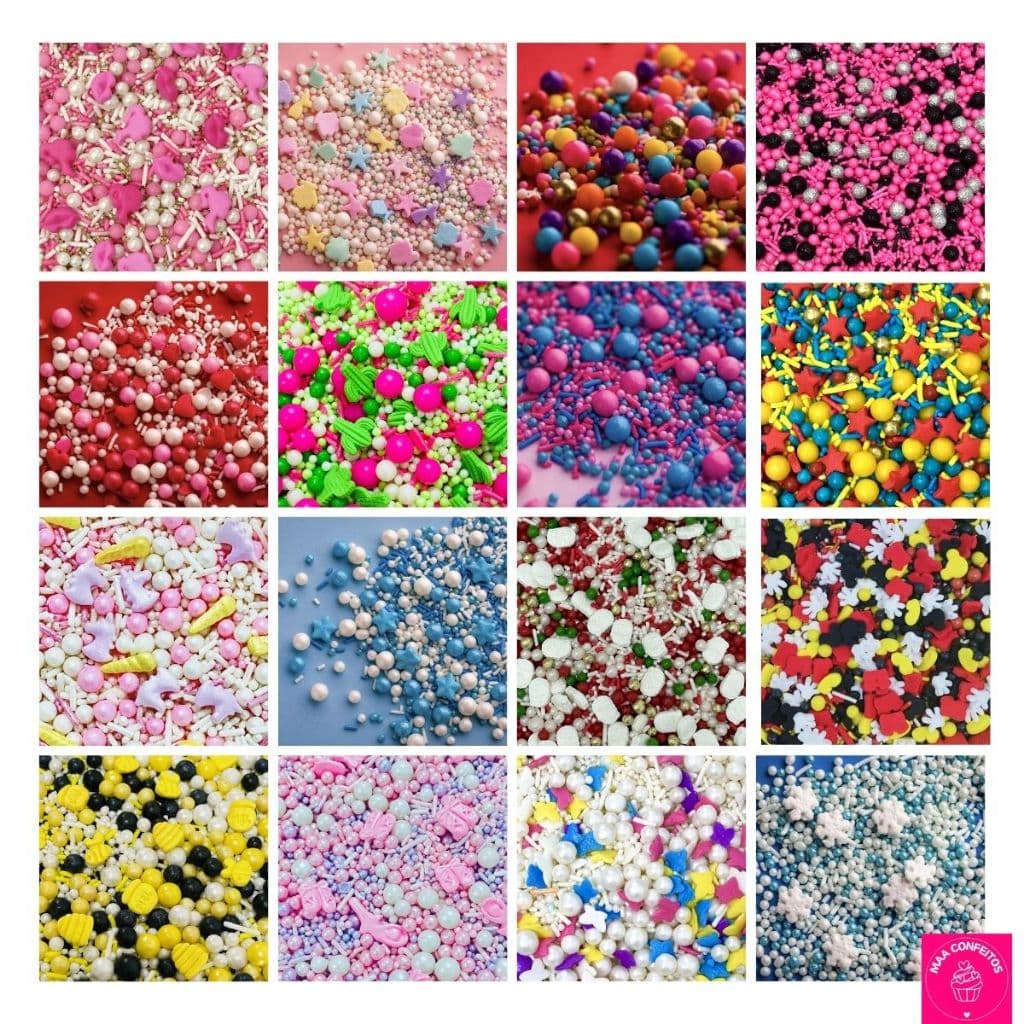 Confeitos de Açúcar Artesanais 100% Comestíveis Sprinkles 100g Diversas Opções - Jady Confeitos