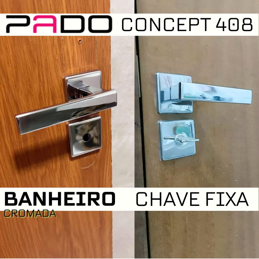 Fechadura de Chave Fixa Porta Banheiro Pado Concept 408 Porta de Madeira/Alumínio Broca 40mm Cromado
