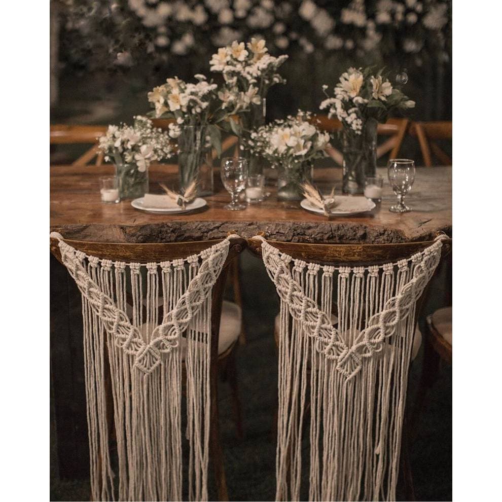 Capa para cadeira de casamento em macramê,  decoração de casamento boho