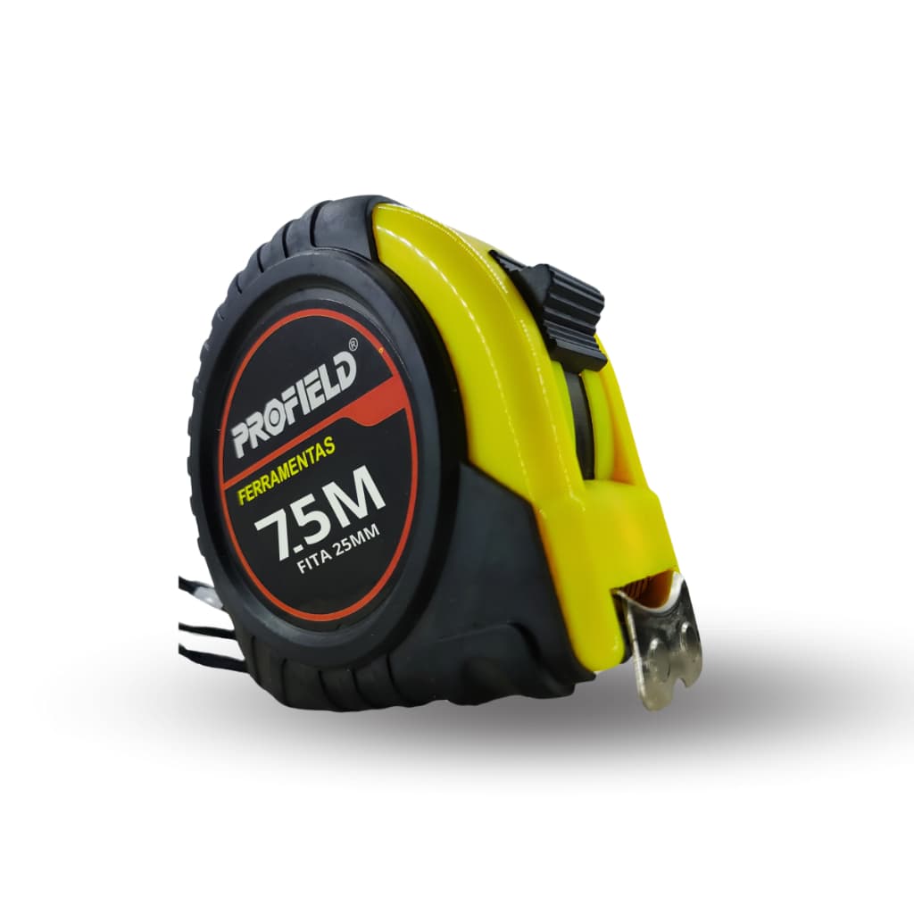 Trena Emborrachada 7,5m X 25mm Profissional Amarela, Azul e Vermelha, Imantada com Trava 7,5 Metros