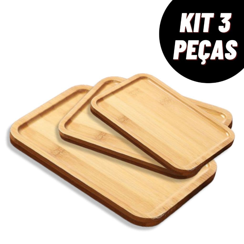 Kit Bandeja de Bambu para Café Chá Petisqueira Condimentos e Mesa Posta