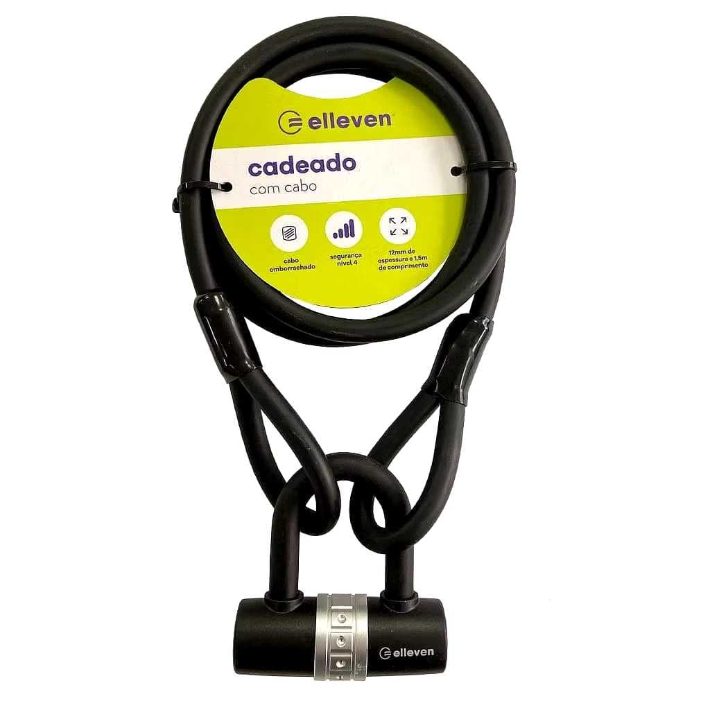 Cadeado Bike U Lock Trava C/ Cabo Aço 1,5mt X 12mm Elleven