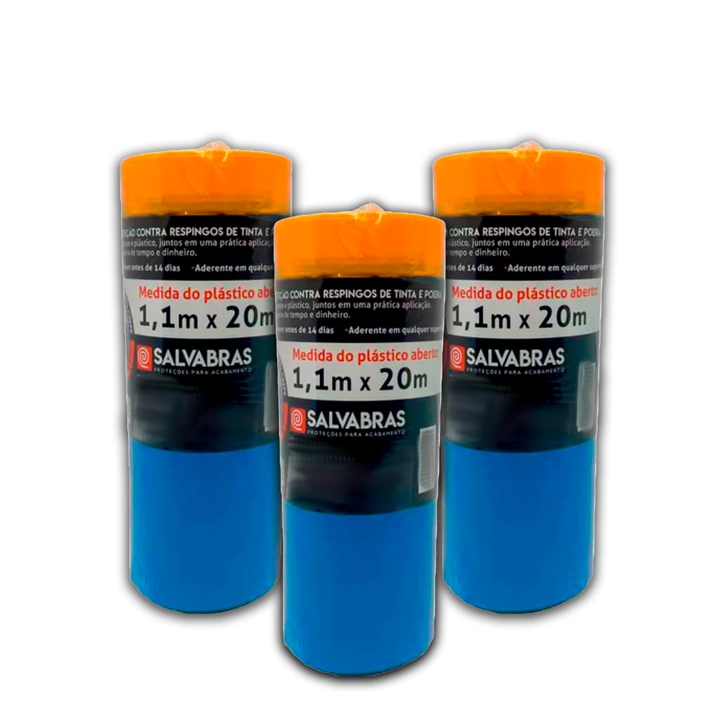 Kit com 3 Salva Pintura Salvabras 1,10m x 20m Filme de Proteção Eletrostático Contra Respingos