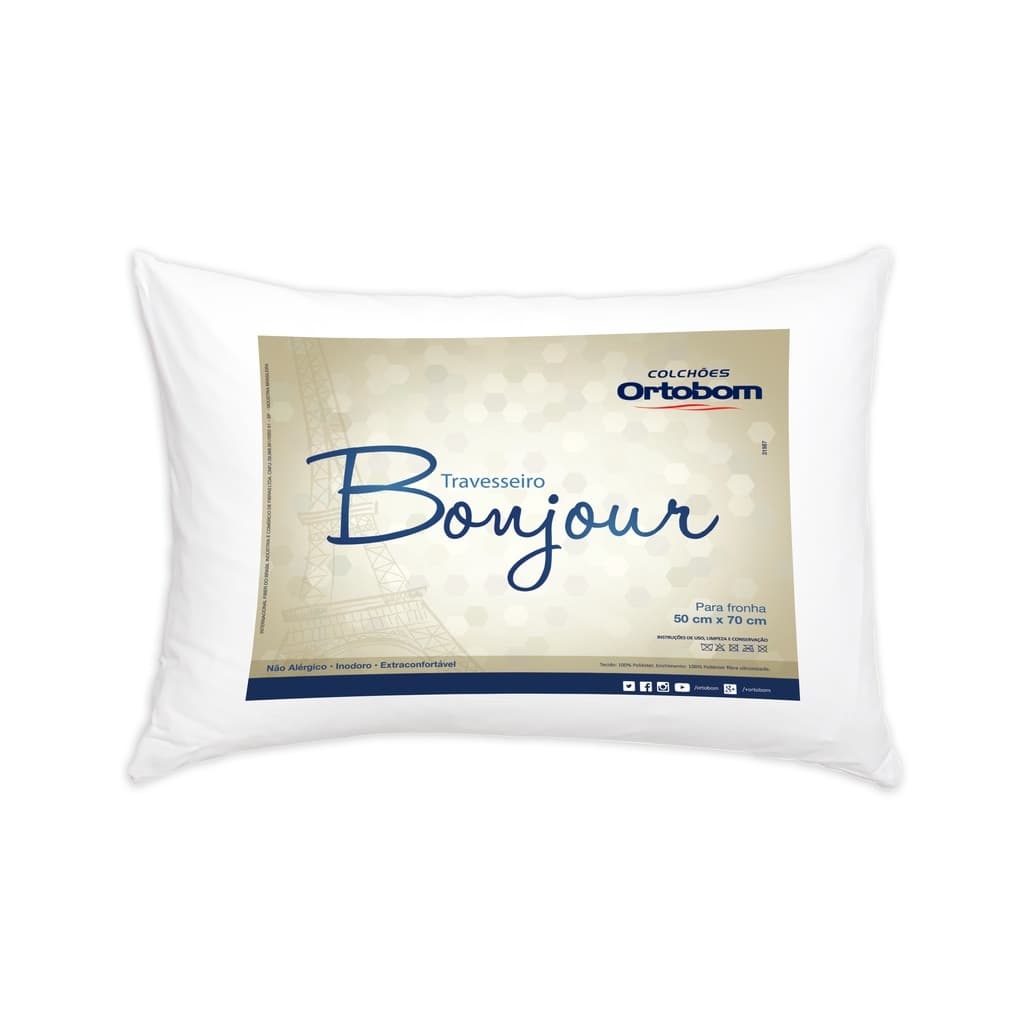 Kit Travesseiros Ortobom Antialérgico e Anti Ácaro Bonjour Super Macio Premium