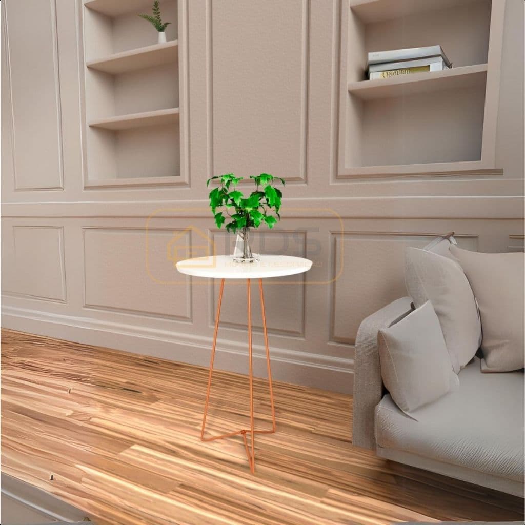Mesa de Apoio Redonda Para Sala Com Pés de Cobre 62x46cm