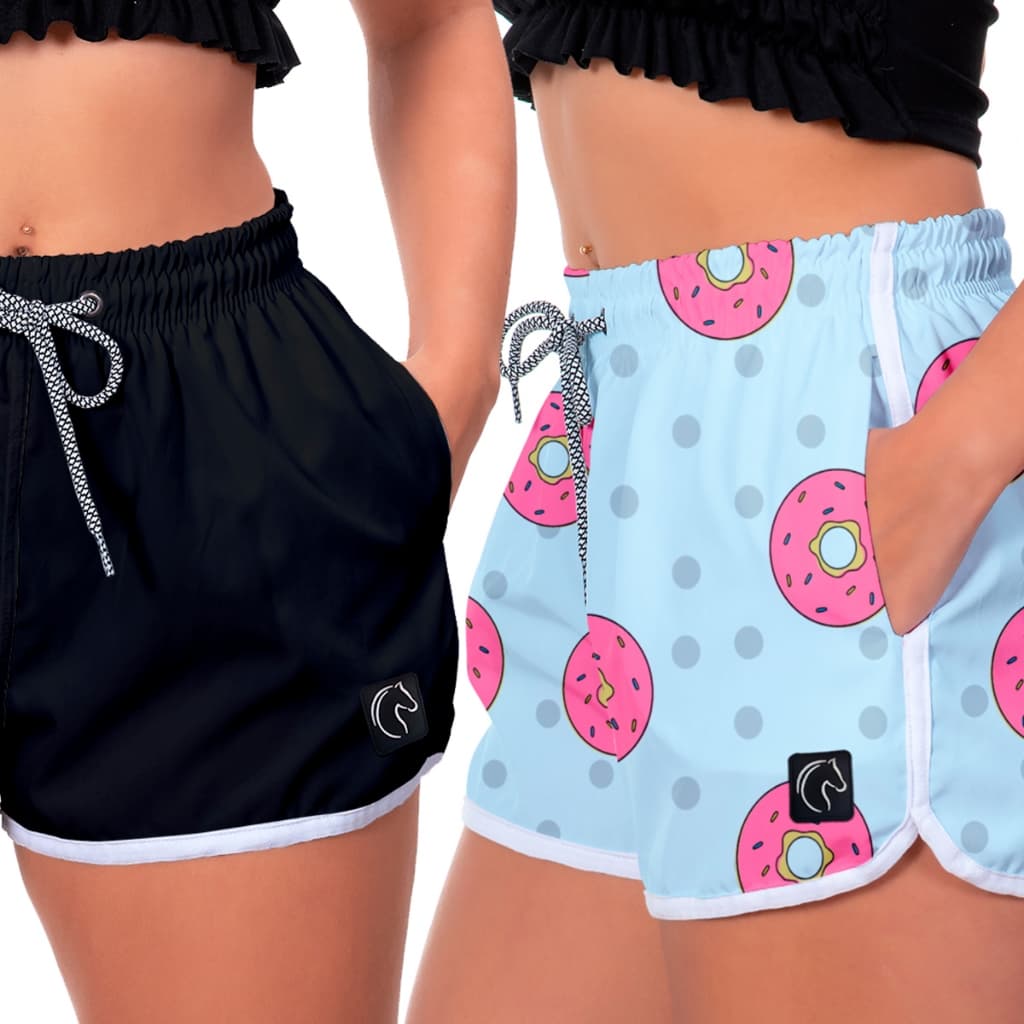 Kit 2 Shorts Feminino Premium Secagem Rápida Cordão Ajustável e Bolsos Moda Praia Casual ou Treino