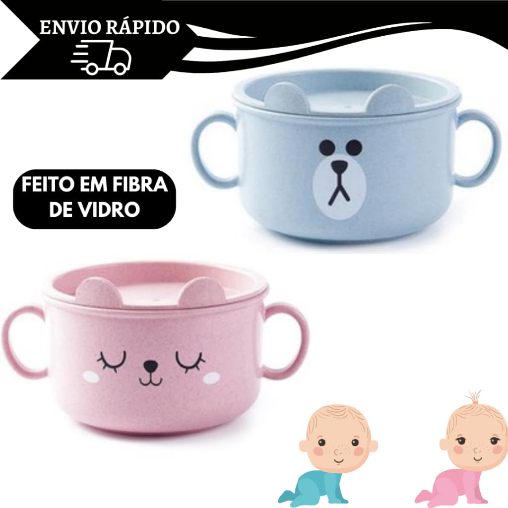 Tigela Bowl Infantil Fofinha Alimentação De Crianças bebe Produto Ecológico Com Tampa