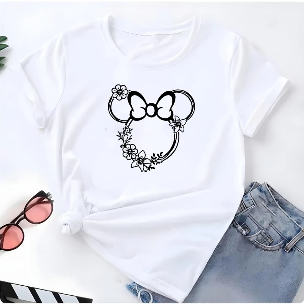 T-shirt Linda Minnie Mouse Flores Fofa Camiseta Feminina Blusinha