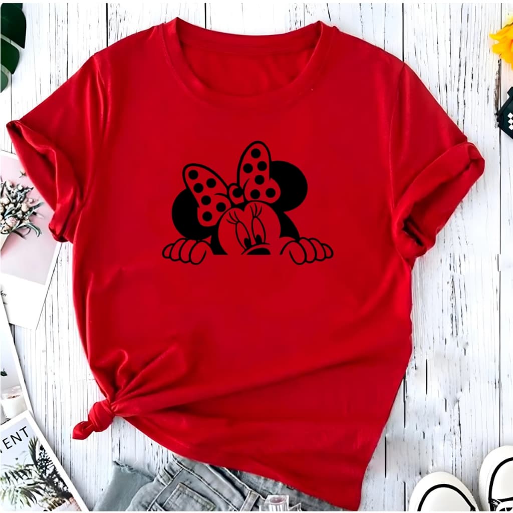 T-shirt Linda Minnie Mouse Mickey Fofa Escondida Camiseta Feminina Blusinha