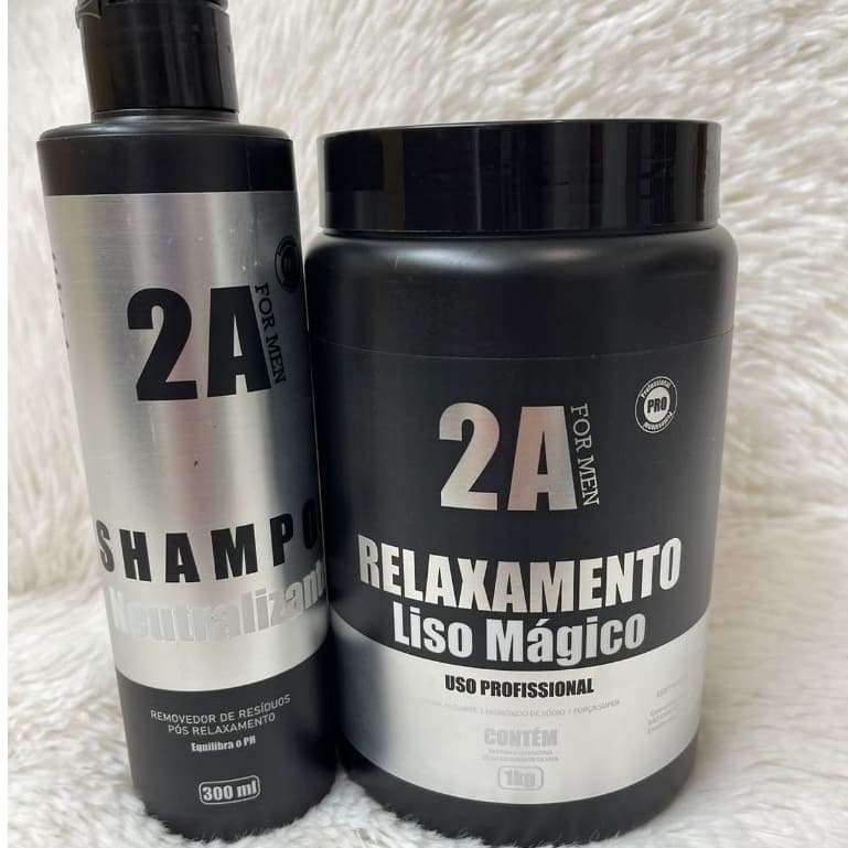 Kit Shampoo Neutralizante 300ml + Relaxamento Capilar Liso Mágico 1kg - 2A For Men