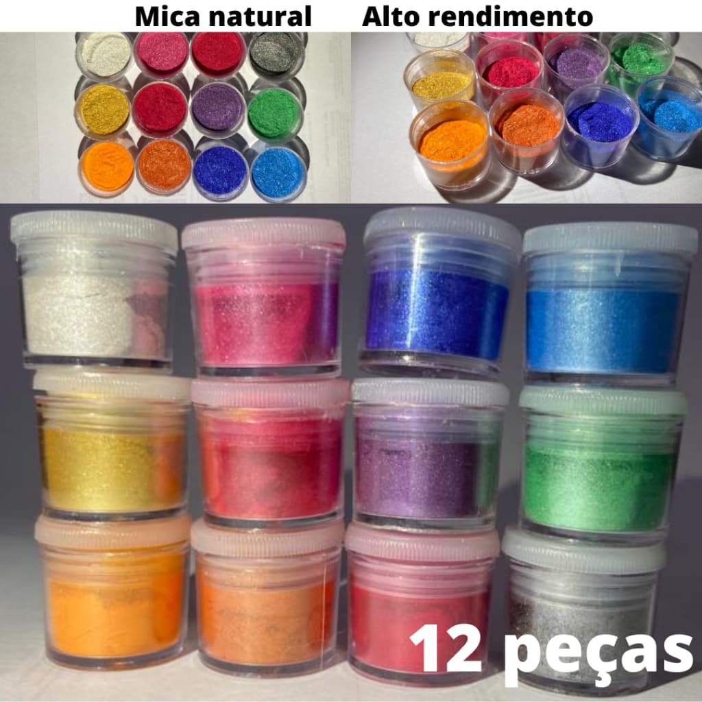 Kit 12 Pigmento metálico para Resina Epóxi artesanato Pó Mica Pownder Perolado diy decoração glitter flocado vela
