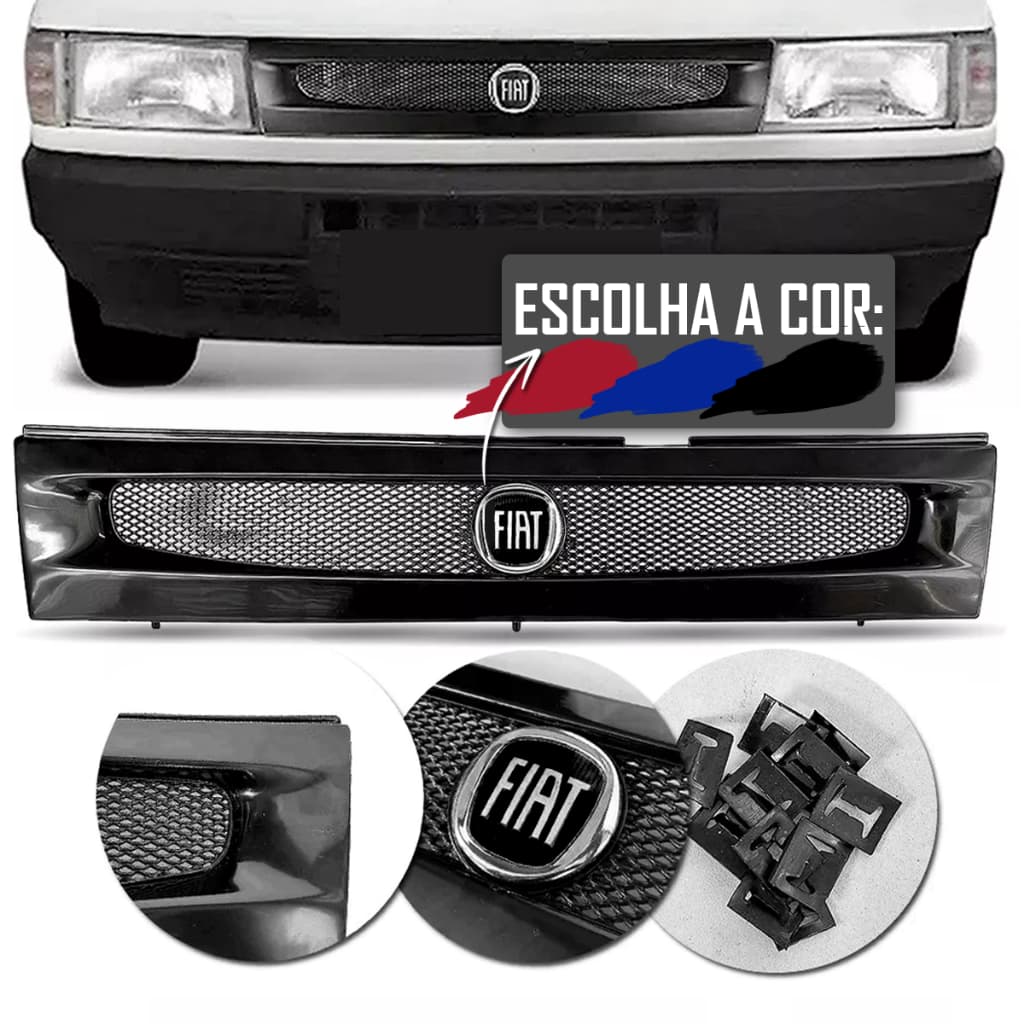 Grade Dianteira Radiador Fiat Uno Fiorino 1991 a 2004 + Emblema Logo Fiat Escolha a Cor Frente Baixa