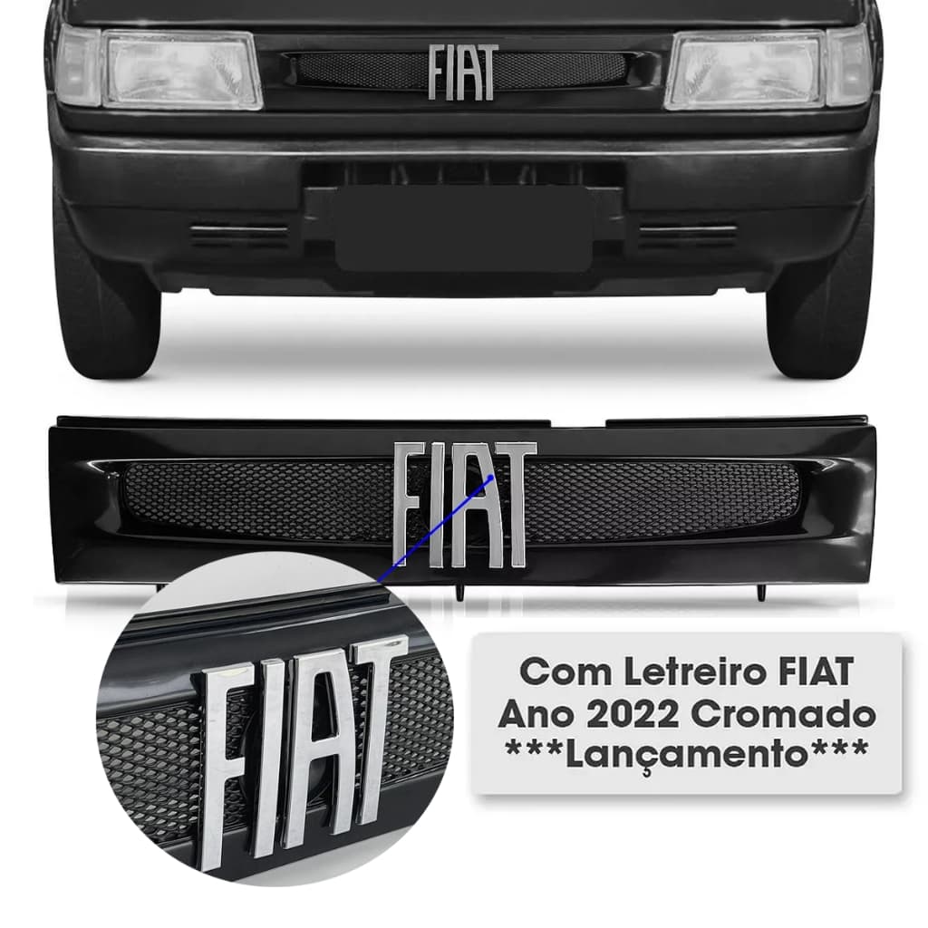 Grade Dianteira Com Letreiro Lançamento Fiat Uno Elba Premio Fiorino 1991/04 Frente Baixa Preta Emblema Personalizada
