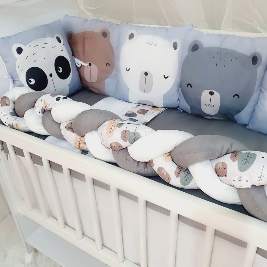 Kit Mini Berço com 12 peças + Saia de Berço Bebê Menino Turminha da Floresta