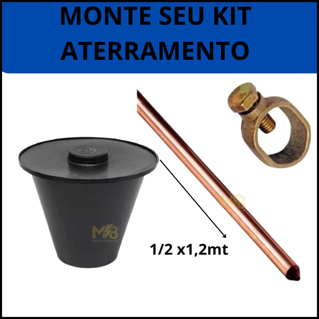 Completo  Haste Terra 10mmx1,2mt + 1 Conector (Grampo) e  Caixa De Inspeção c tampa.