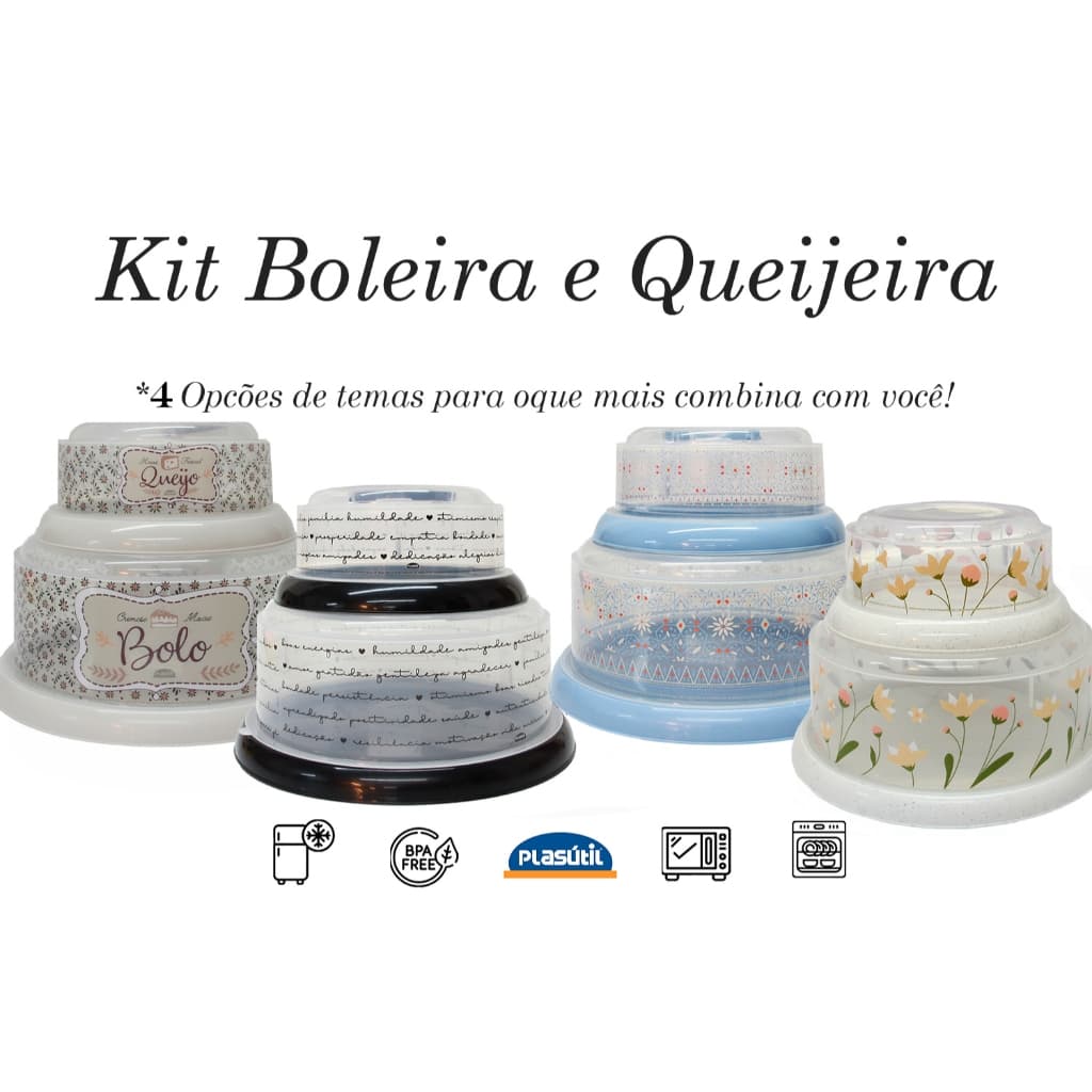 KIT Boleira e Queijeira em plástico de qualidade com alça - Plasútil - muitos temas Diferentes!