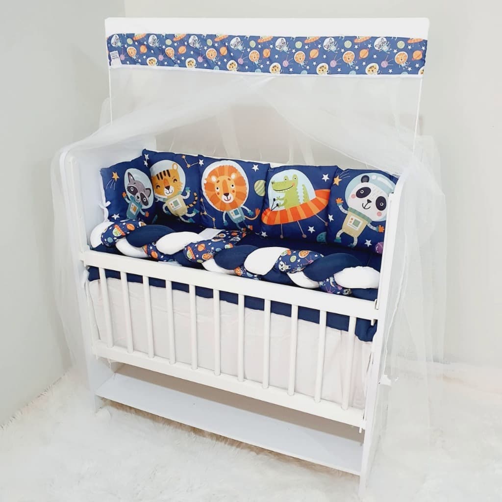 Kit Mini Berço com 12 peças + Saia de Berço Bebê Menino Astronauta