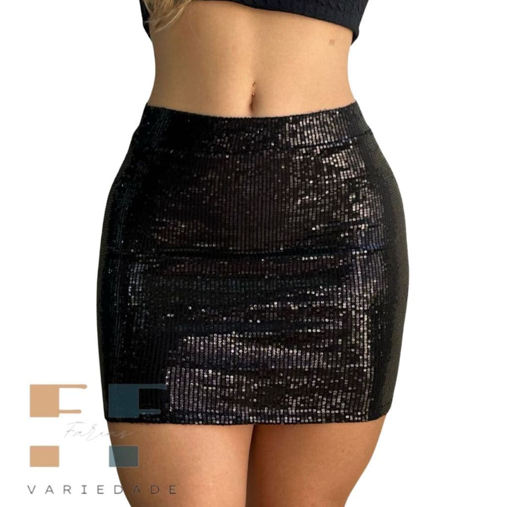 Saia em Paetê Moda Balada Cintura Alta Brilhante Tubinho