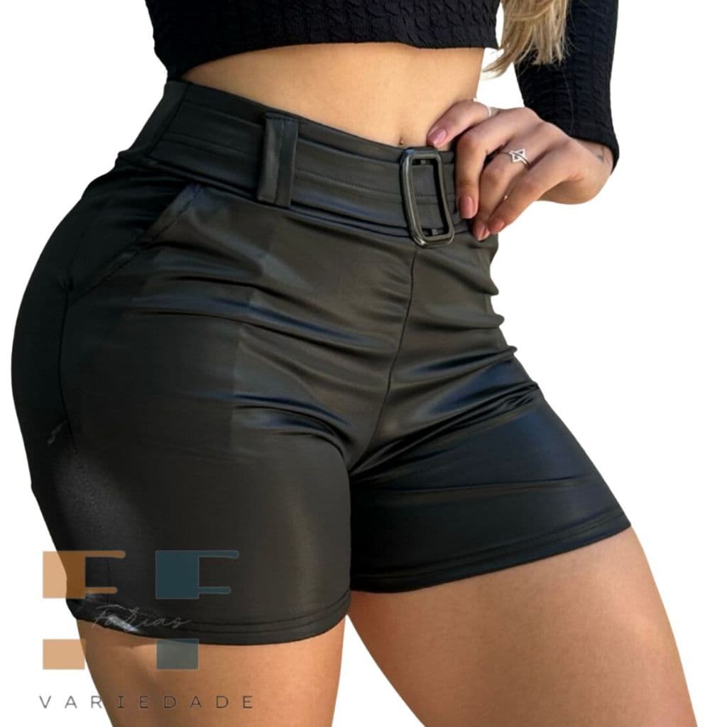Short Couro Feminino Com Cinto Fixo Fake