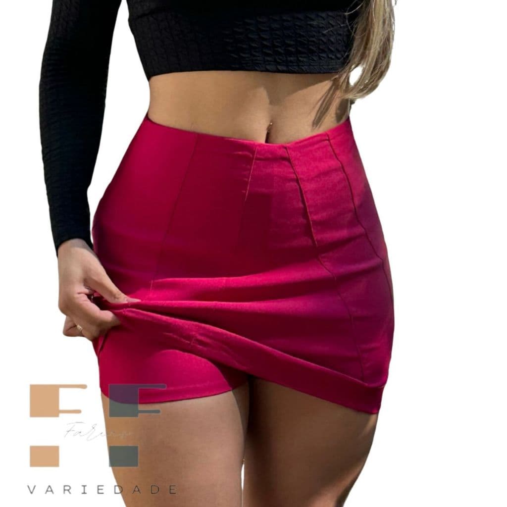 Saia  Cintura Alta Bengaline Moda Verão Curto  Nova Coleção
