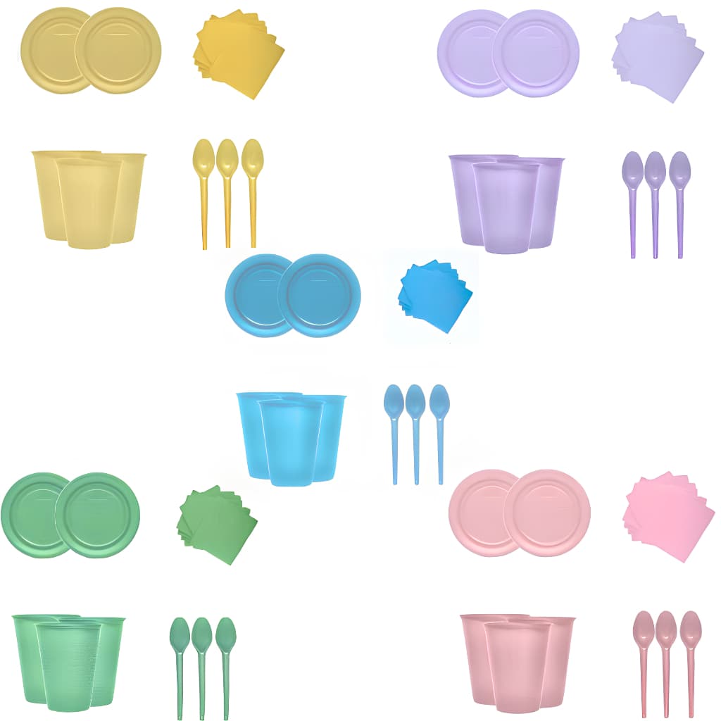 Kit 200 Peças Copo, Prato, Colher e Guardanapo Candy Para Sobremesa Festa Aniversário