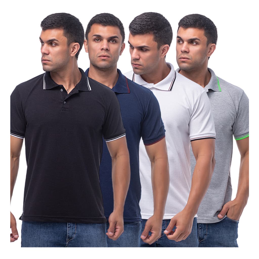 Camiseta Básica Polo Masculina Algodão Algodão Piquet Confortável