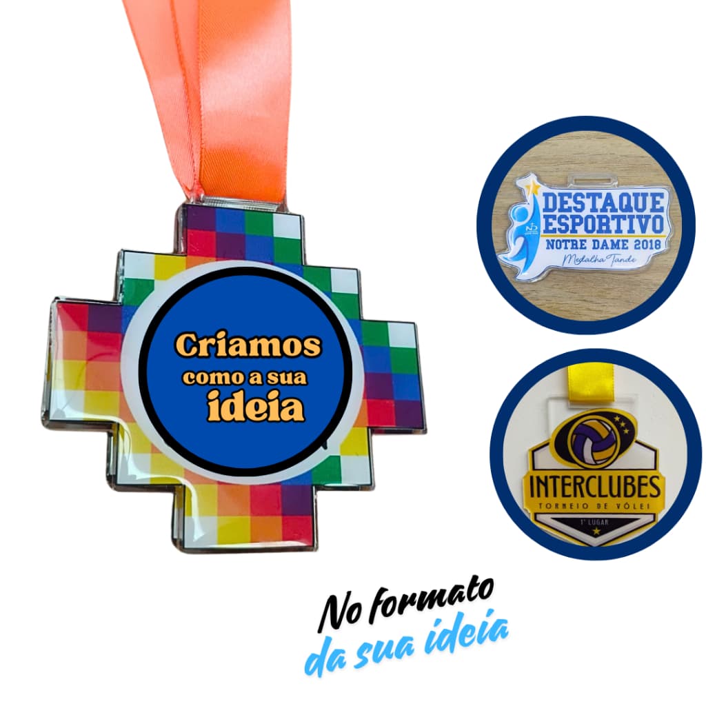 Medalha de Acrílico Recortada Resinada Personalizada Chaveiros com Fita Diversas Quantidades