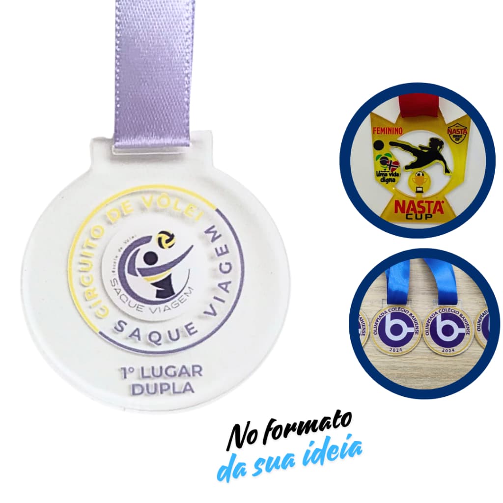 Medalha em Qualquer Formato Personalizada de Acrílico em UV com Fita