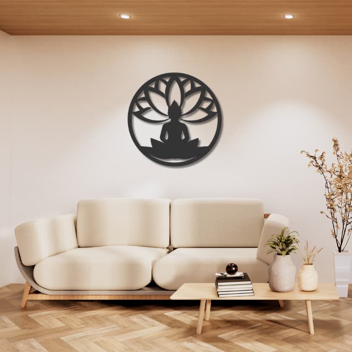 Mandala Decorativa Flor Lótus Buda na cor Preta