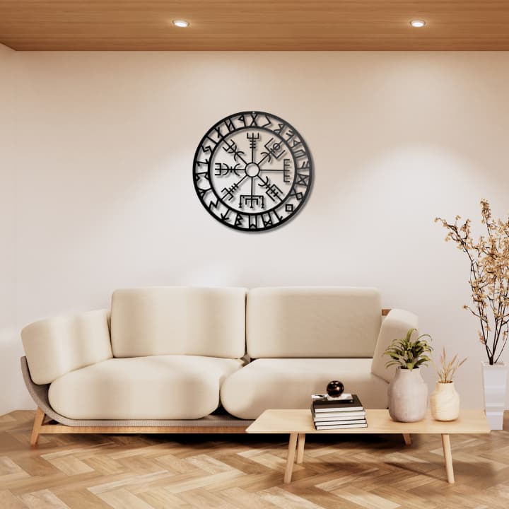 Aplique De Parede Vazado Mdf- Mandala Vegvisir Bússola Viking- Quadro Decorativo Nordico