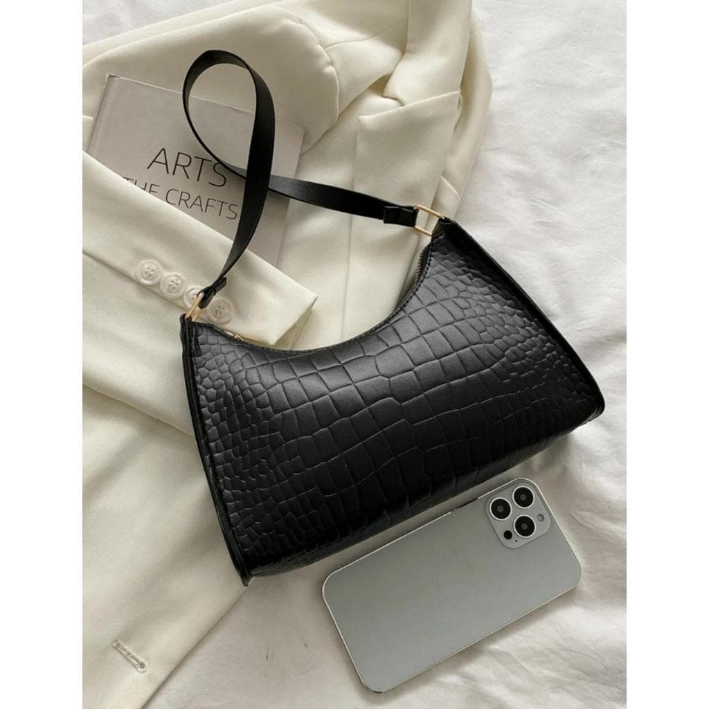 Bolsa Feminina Baguete croco Bordada de Ombro Transversal luxo