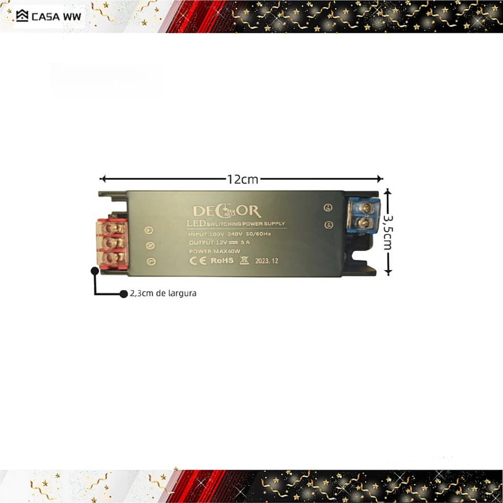 Fonte Chaveada Slim Fino Colmeia 5A 12V 60W Para Fita Led