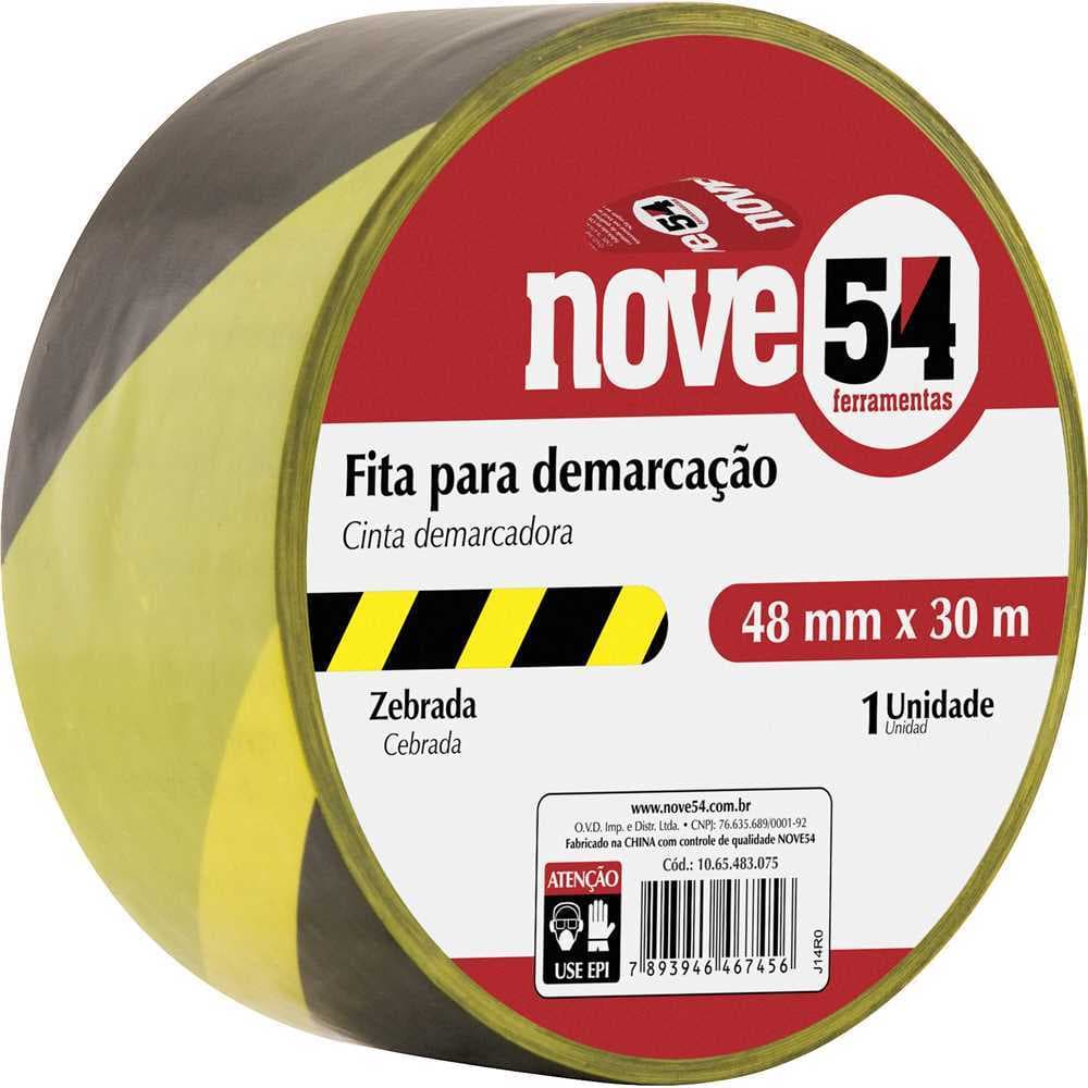 Fita adesiva para demarcação, 48 mm x 30 m, zebrada, NOVE54