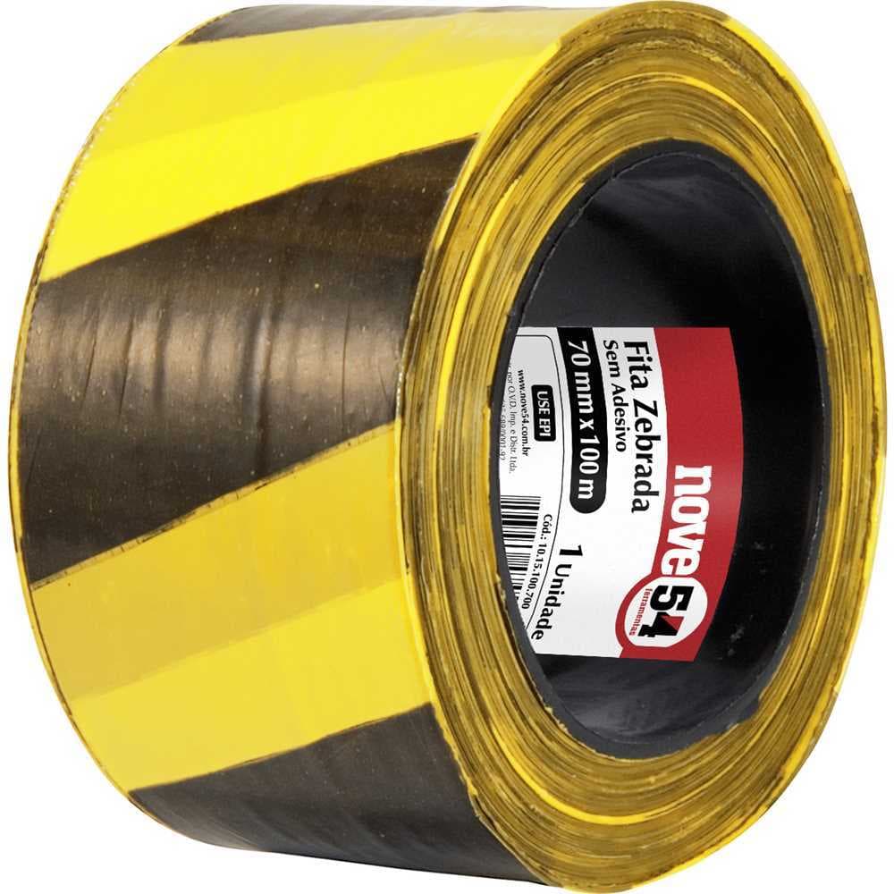 Fita zebrada sem adesivo, 70 mm x 100 m, NOVE54
