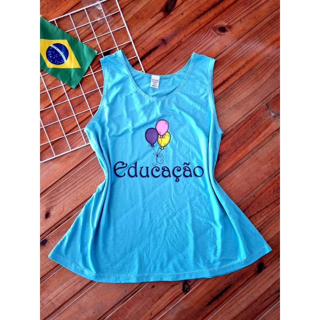 Regata plus size Educação, professora e pedagogia. Verde mar.