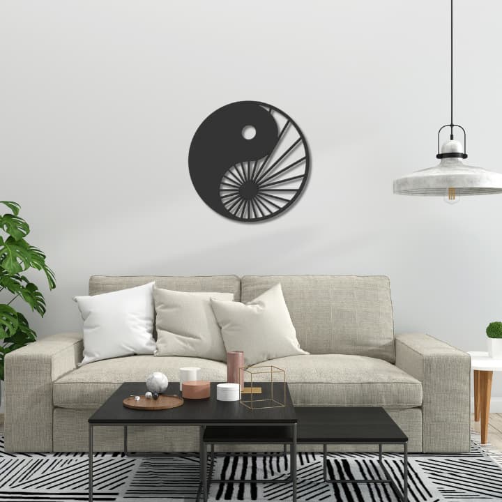 Mandala Yin Yang Decorativa MDF na Cor Preto