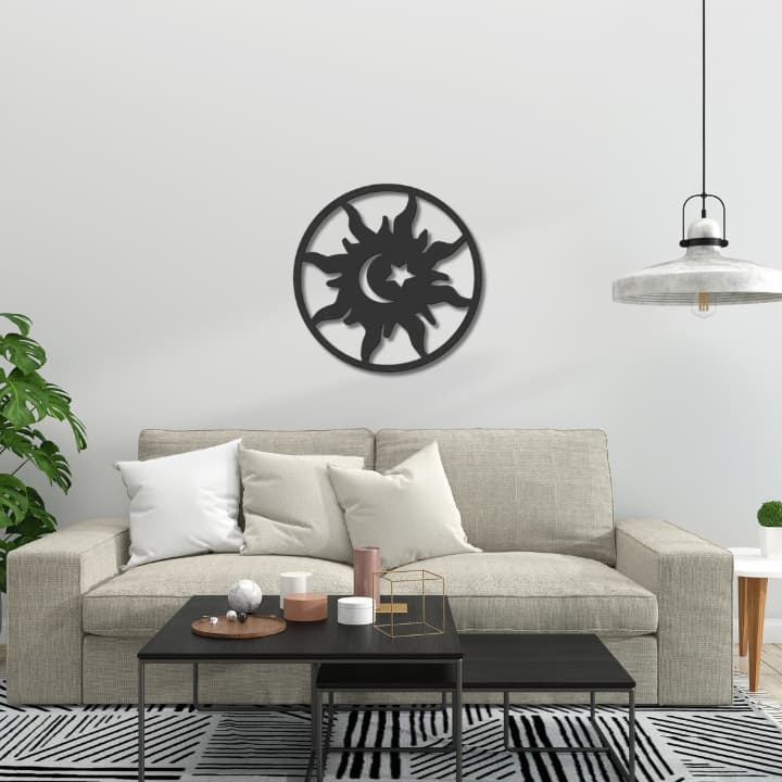 Mandala Sol Lua Estrela MDF na Cor Preta