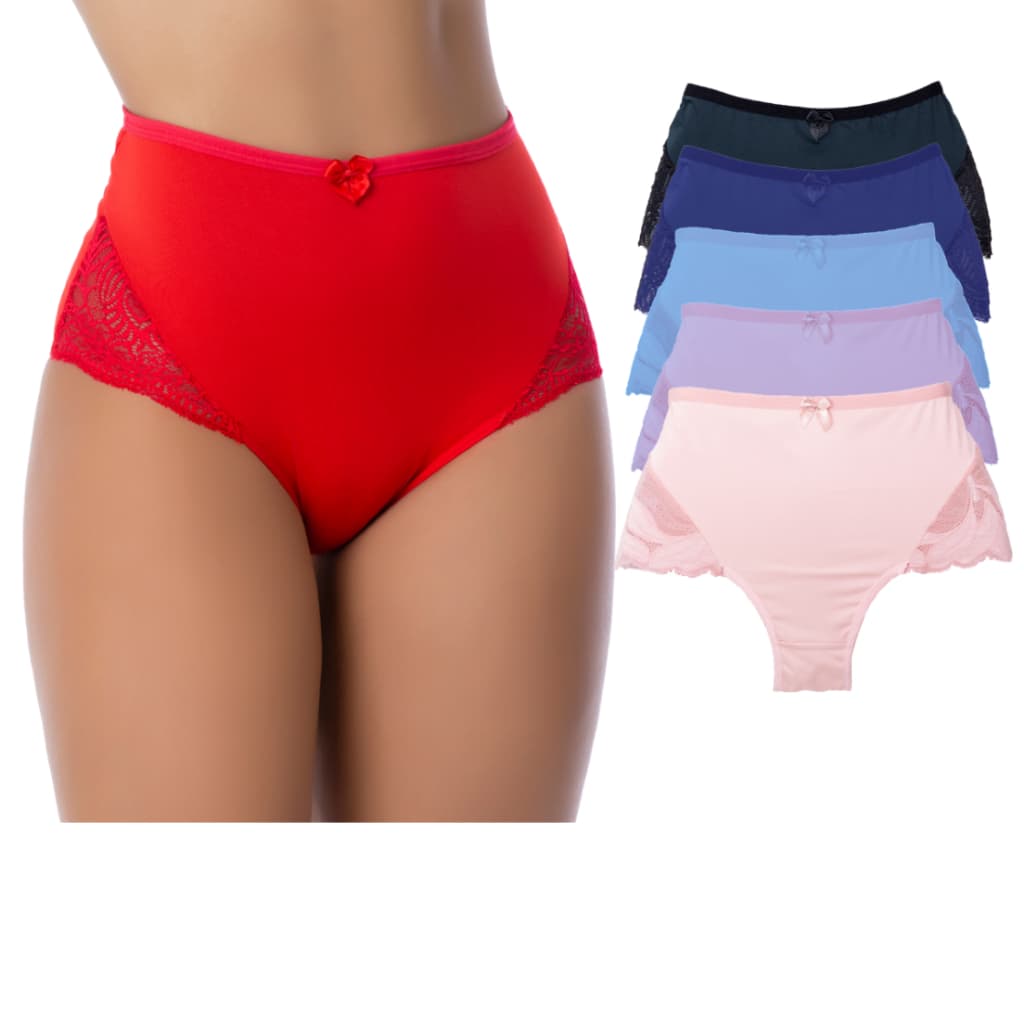 KIT 5 Calcinhas Feminina Cintura Alta Segura Barriga Conforto Cós Alto Microfibra
