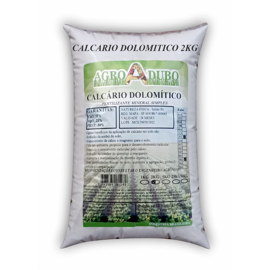 Fertilizante Calcario Dolomitico Pacote 2Kg Prt 86% Adubo