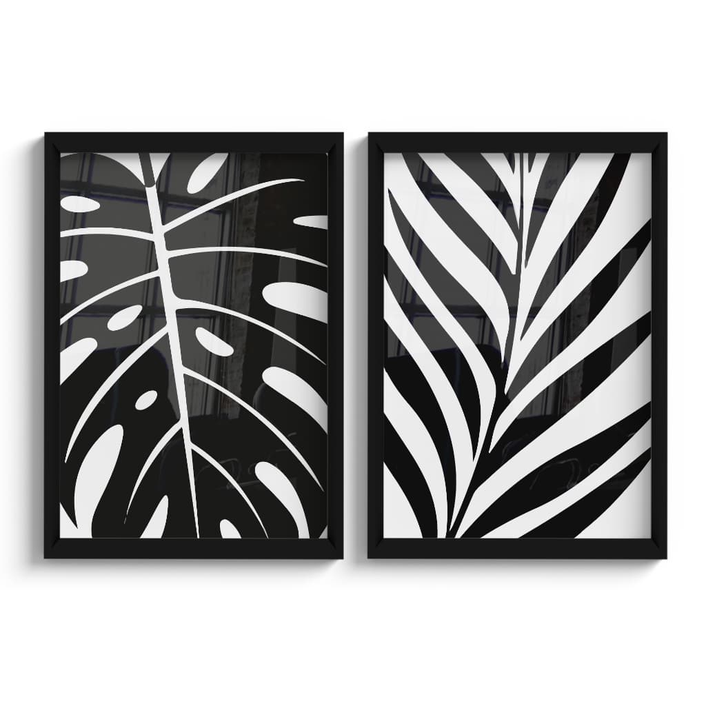 Quadro Conjunto Floral Preto e Branco – Kit com 2 quadros