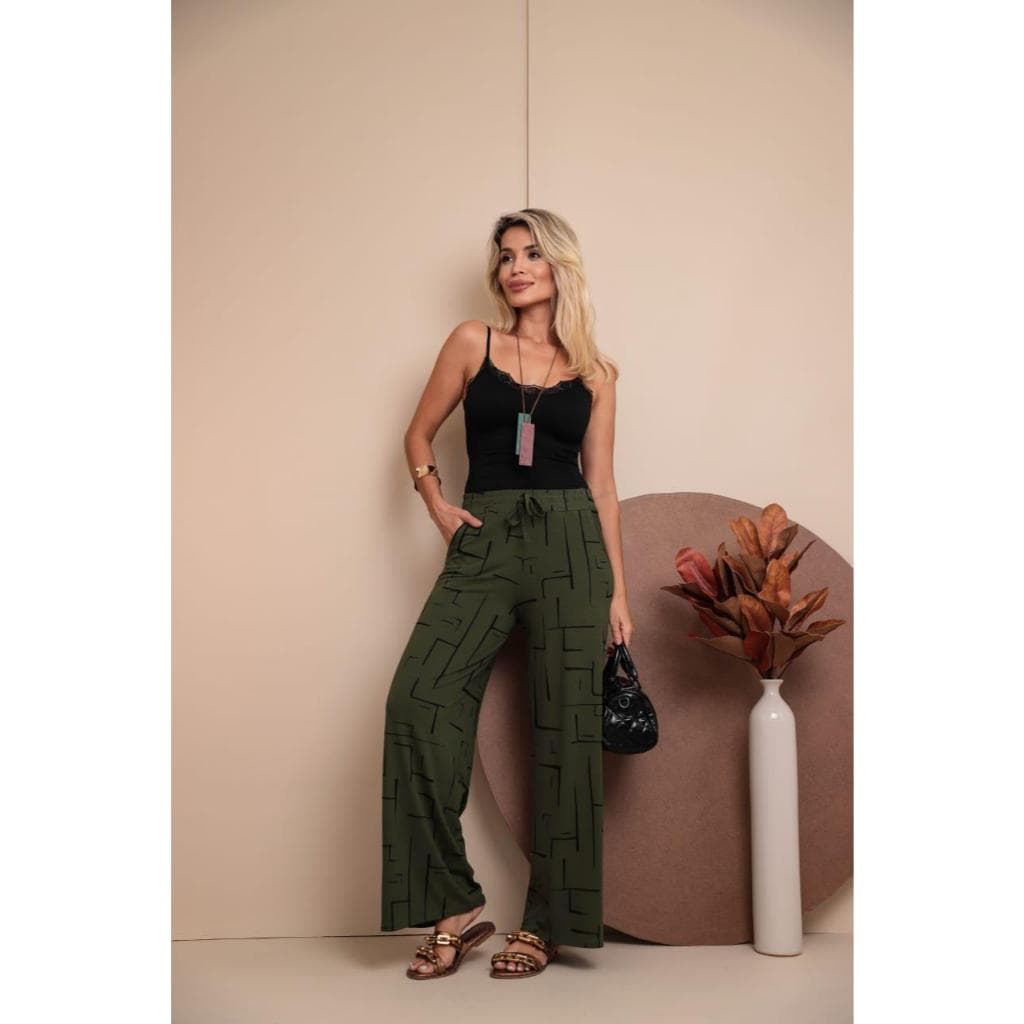 Calça Pantalona Longa Feminina com bolsos veste do 40 ao 46