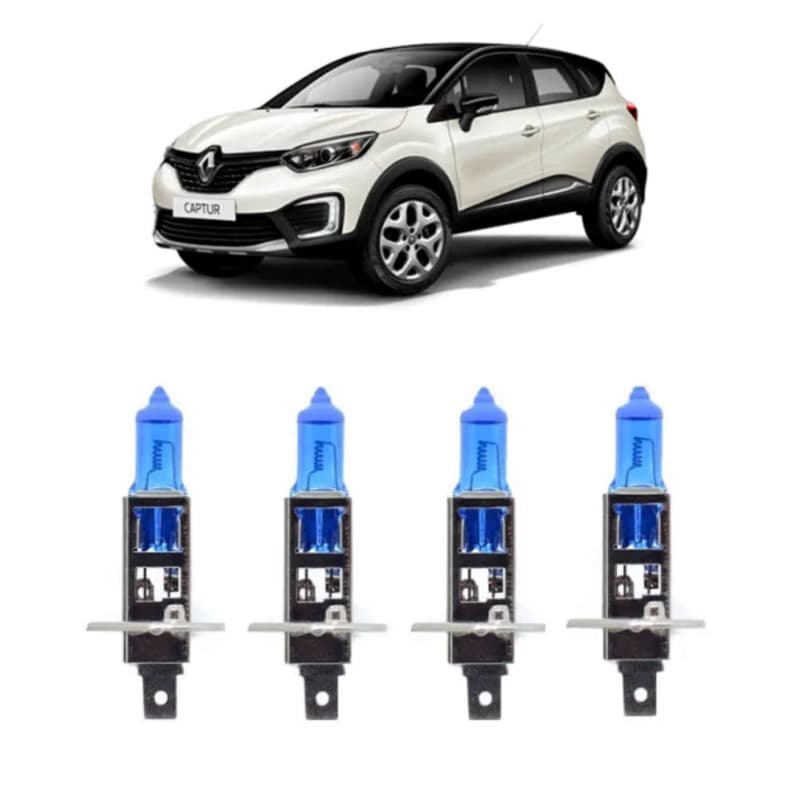 Kit 4 Lampada Super Branca Farol Captur 2017 2018 2019 8500k H1