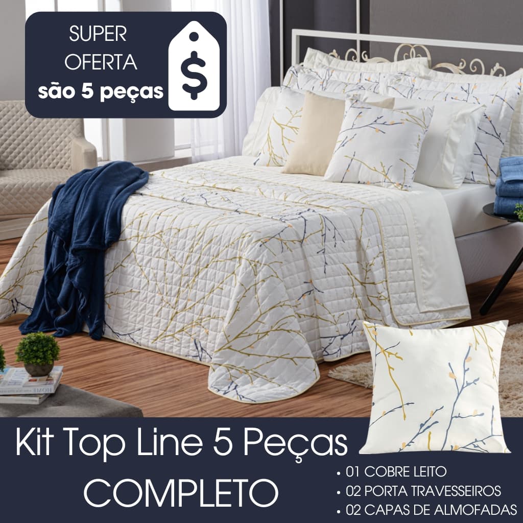 Kit Cobre Leito King COMPLETO Top Line  5 Pçs Estampado 180 fios com capa de almofada