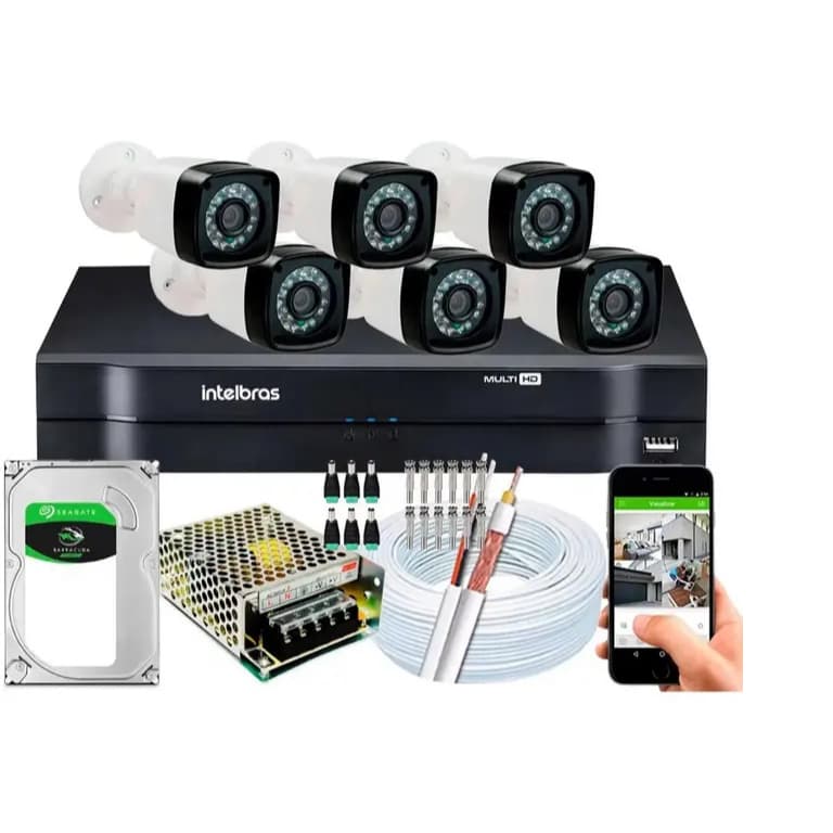 Kit 6 Câmeras de Segurança hd Dvr 8Ch Intelbras c/hd completo