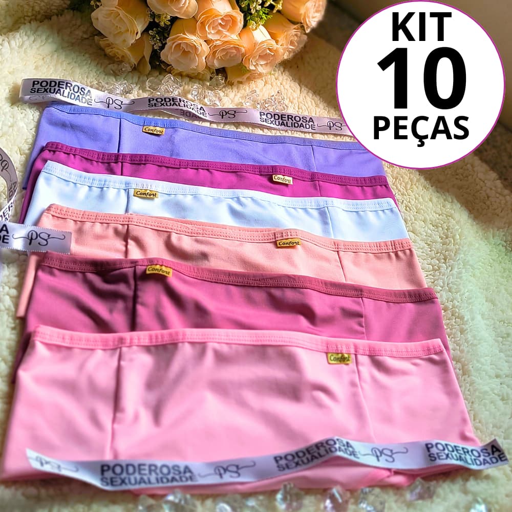 Kit 10 Calcinha Feminina Adulto Pós-Parto com Lateral Dupla Ultra Confortável Suave Período Mentrual