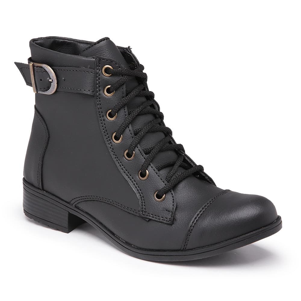 Botinha Feminina Coturno Fivela Saltinho Estiloso Inverno Courino Elegante