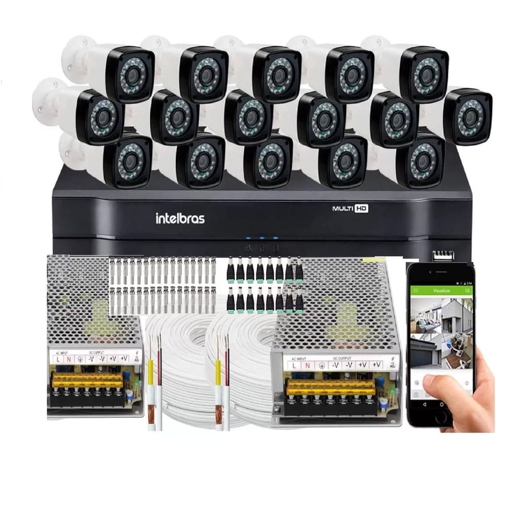 Kit Cftv 16 Cameras Segurança full Hd Dvr Intelbras 1116 c/ 2TB