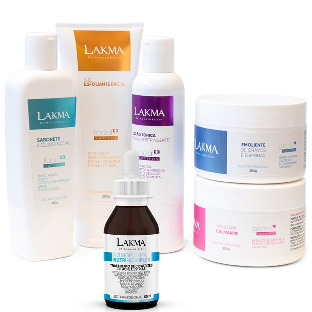 Lakma: Kit Limpeza De Pele Profunda Profissional 5 Itens + Neuroplasma Nutri Complex 50ml